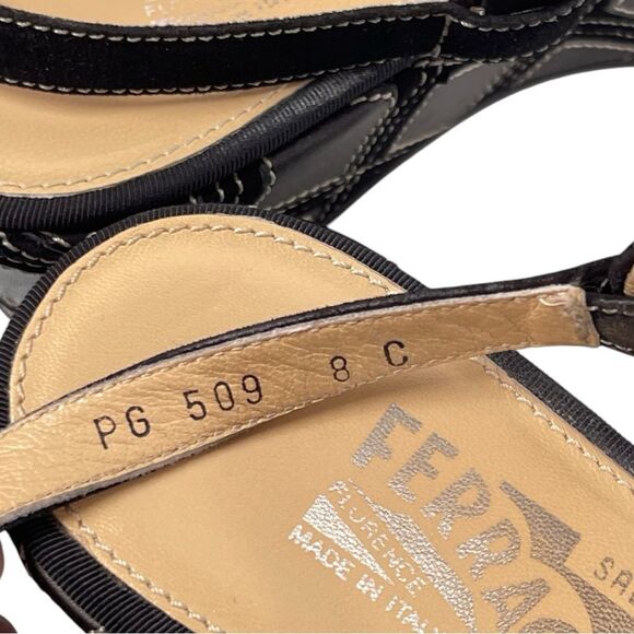 Salvatore Ferragamo Black Geometric Leather Wedge Heel Sandals Women’s Size 8 - Picture 6 of 9
